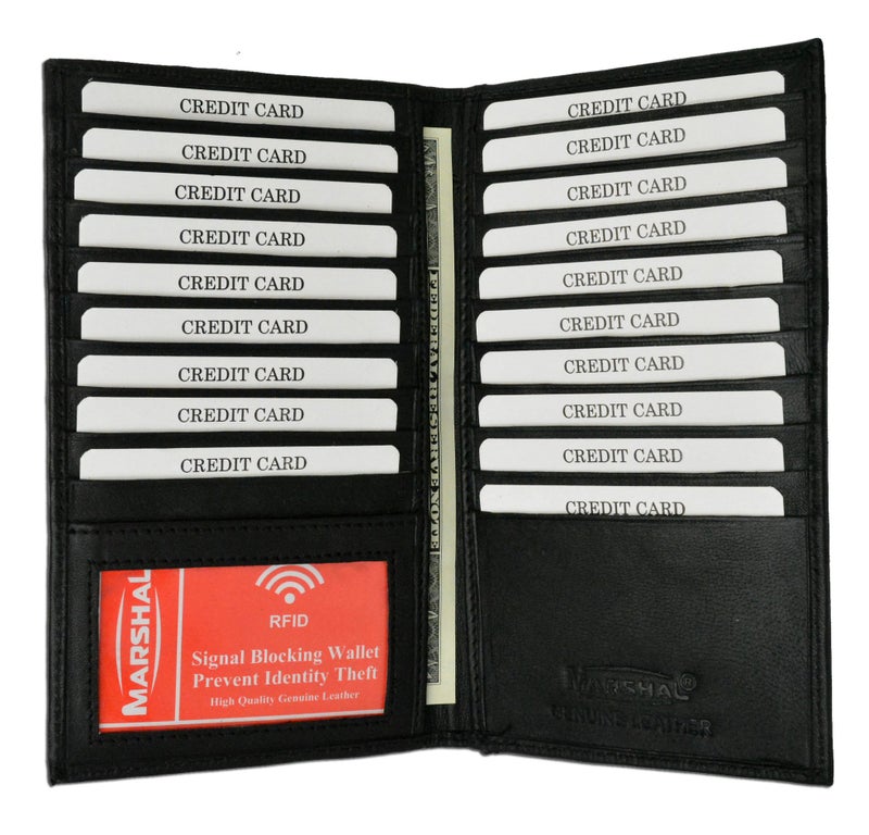 Marshal Bifold Leather RFID Blocking Wallet For Men & Women | Genuine Leather Holder With 19 Slots, 2 Bill Compartments & ID Window For Credit/Debit Cards, Money & More (Black) - Image 1